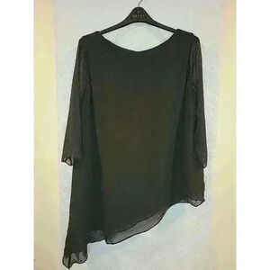 LT LanTing Bride Black Blouse New Without Tags FormL Sheer Asymmetrical